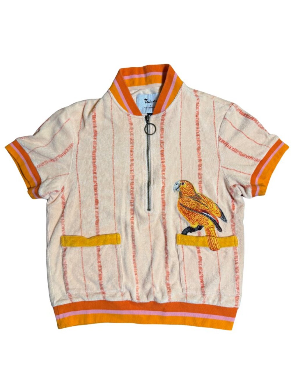 Tombolo 'El Pájaro Cubano' Cabana Mens Size Small Orange Parrot Polo